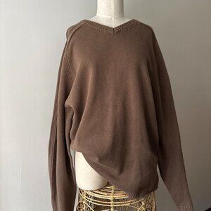 2/$40  Y2K Brown Cotton Sweater | Vintage Ribbed V-neck Pullover